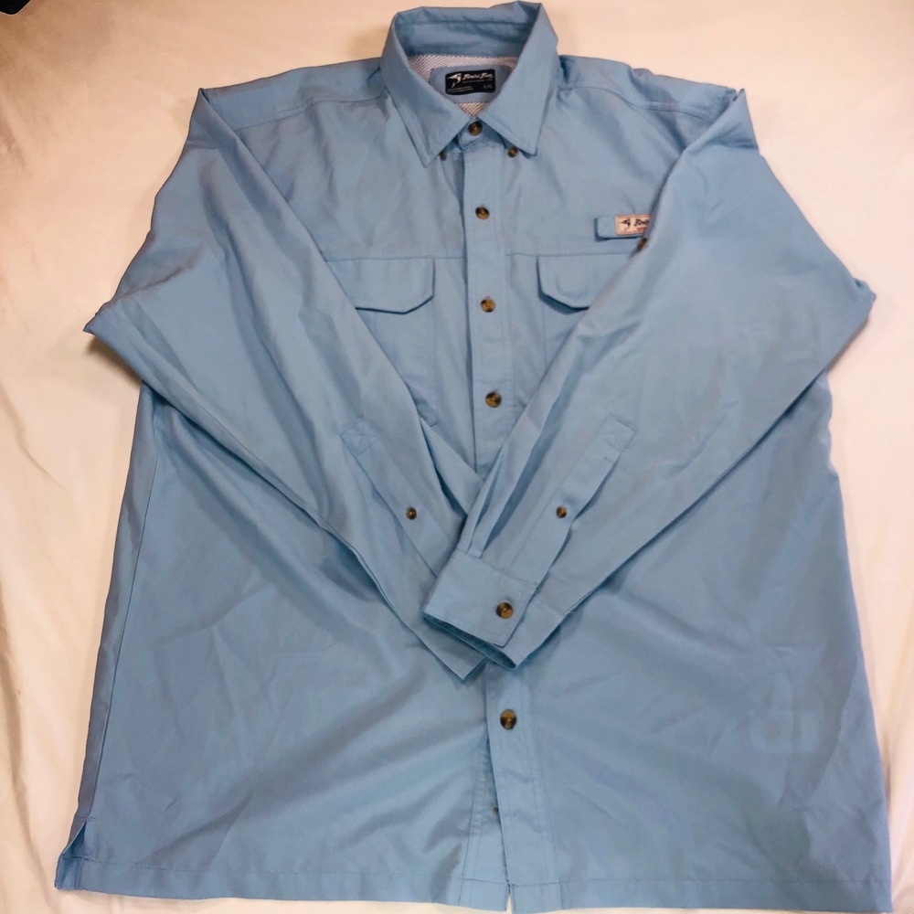 Bimini Bay Outfitters Mens Large Blue Long Sleeve Fishing Shirt Performance Vent